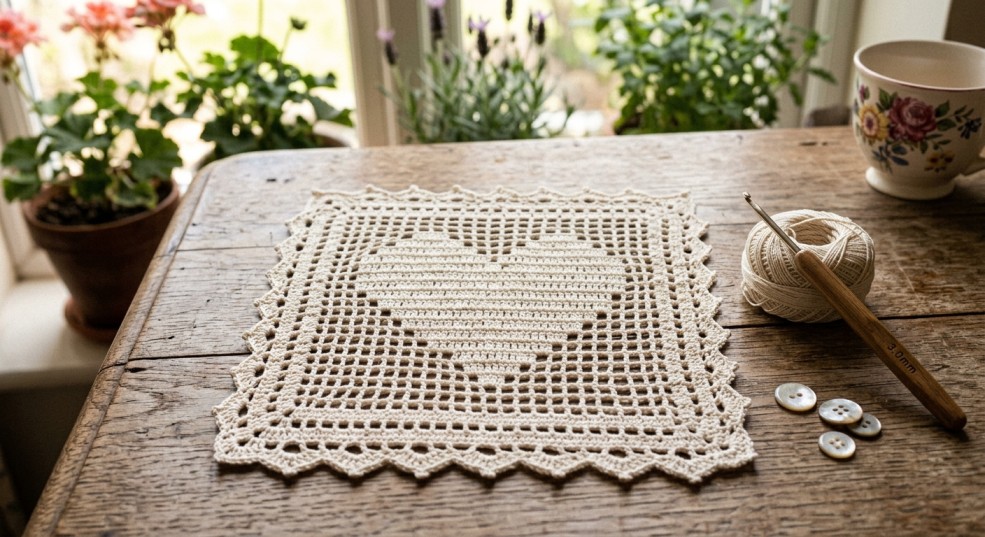 Filet crochet heart