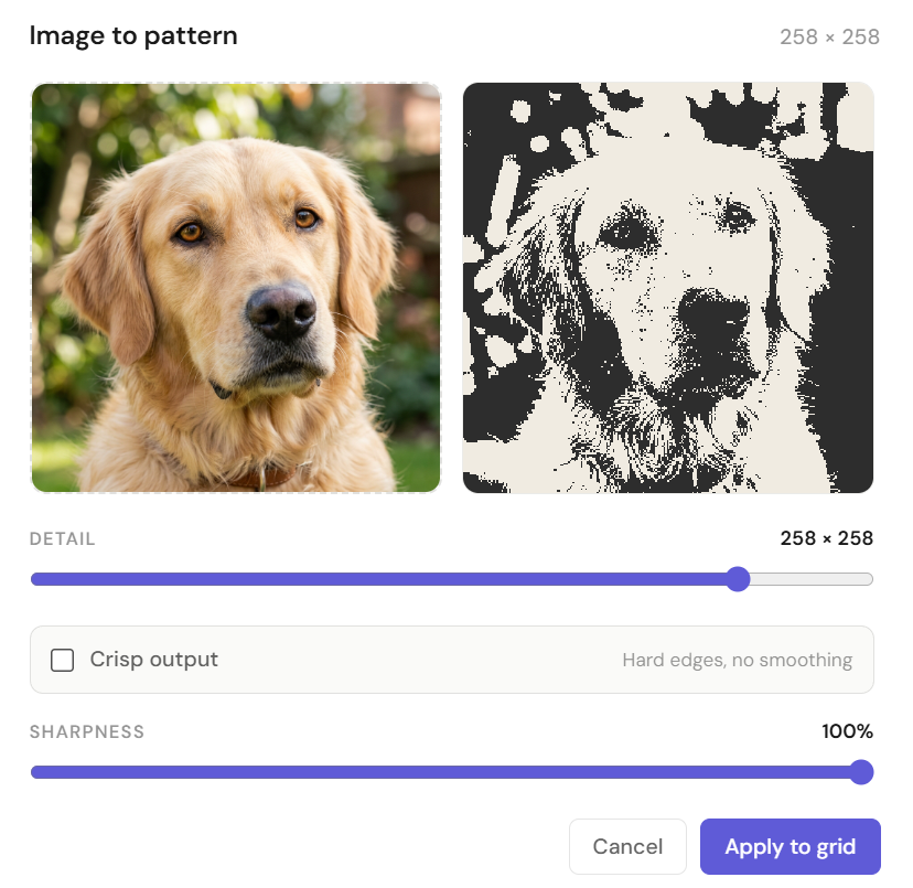 Mosaicery image to pattern view